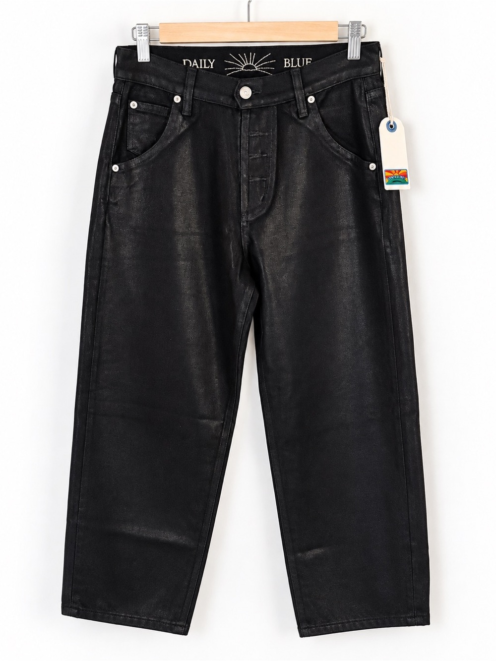 Daily Blue Mantra Black Coated Barrel Jeans 26 NWT Made in USA